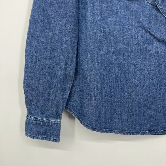 Banana Republic Shirt Blue Denim Tie Neck Button Down Popover Top - Picture 6 of 12